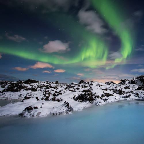 Nordlichter über Blue Lagoon